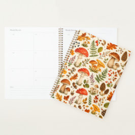 Agenda Patrón de hongos de otoño en acuarela