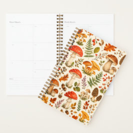 Agenda Patrón de hongos de otoño en acuarela