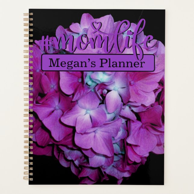 Agenda Patrón de hortensias púrpuras magenta verde azulad (Anverso)