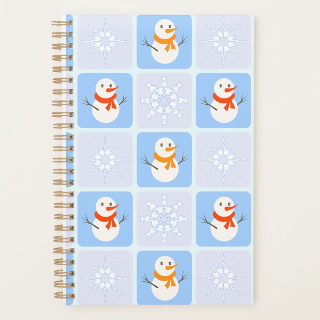 Agenda Patrón de invierno de snowman y copos de nieve (Anverso)