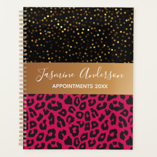 Agenda patrón de leopardo rosa negro Purpurina de oro 202