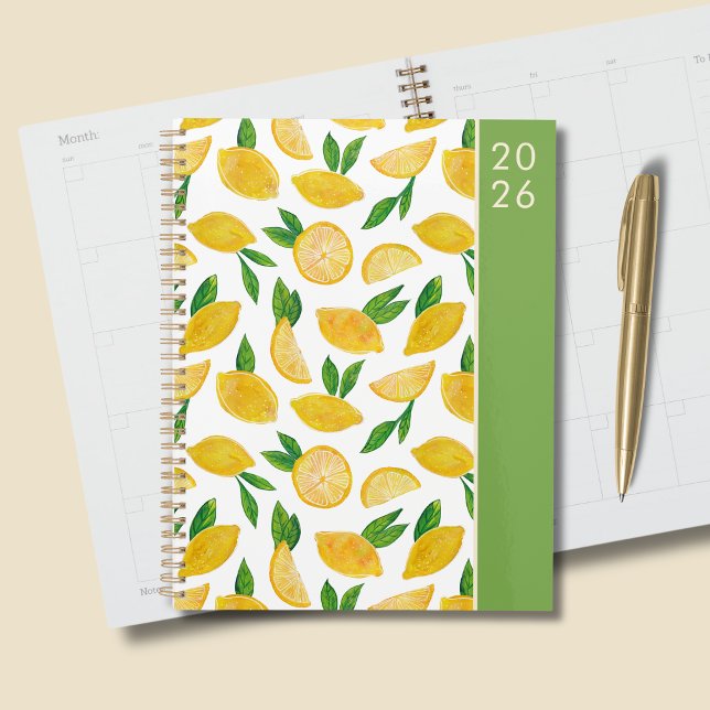 Agenda Patrón de limón cítrico 2026 (Citrus lemon personalized planner for 2026)