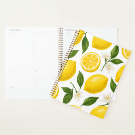 Agenda Patrón de limón fresco con hojas y flores