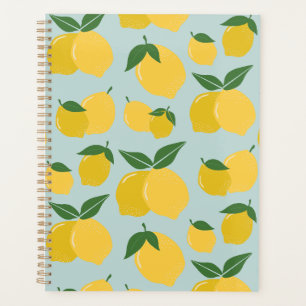 Agenda Patrón De Limón Fruta Retro Amarillo Sobre Verde