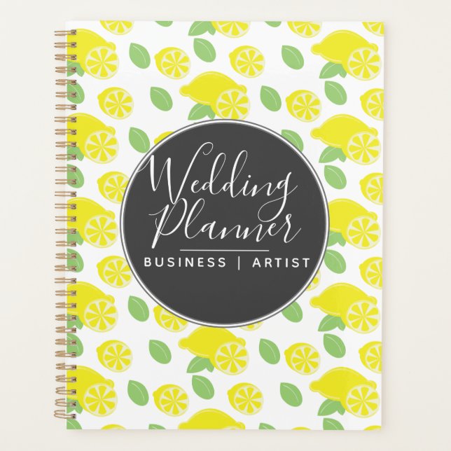 Agenda Patrón de limón moderno amarillo boda (Anverso)