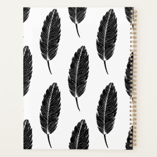 Agenda Patrón de Linocut de plumas rusas en blanco y negr
