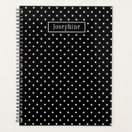 Agenda Patrón de lunares blancos sobre negro con nombre p