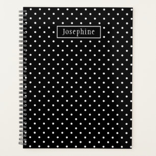 Agenda Patrón de lunares blancos sobre negro con nombre p