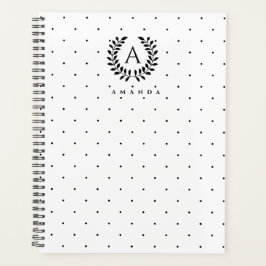 Agenda Patrón de lunares de monograma de laurel en blanco