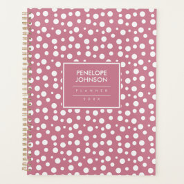 Agenda Patrón de lunares rosa y blanco femenino