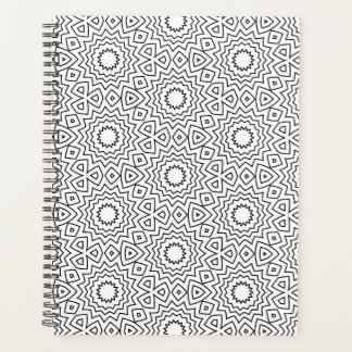 Agenda Patrón de Mandala Geométrico en Blanco y Negro Mod
