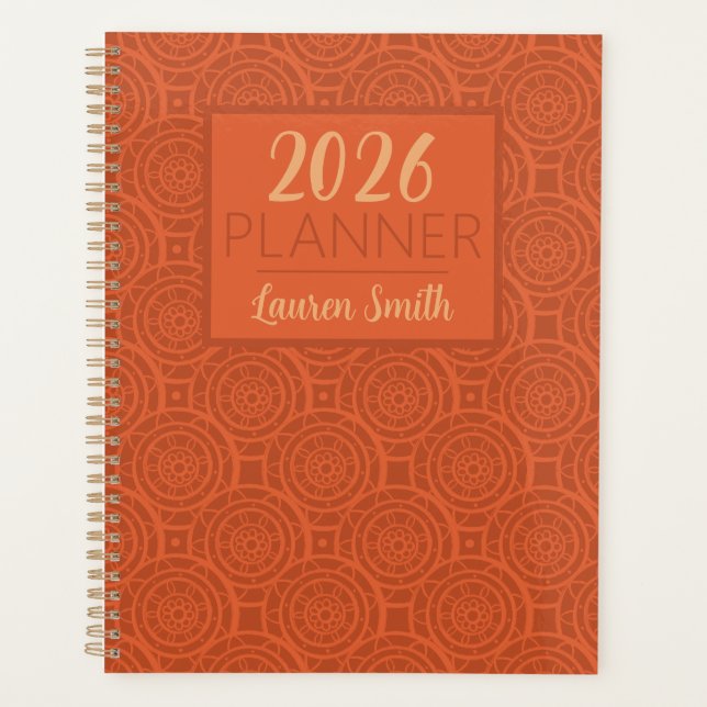 Agenda Patrón de Mandala Naranja Terroso Retro (Anverso)