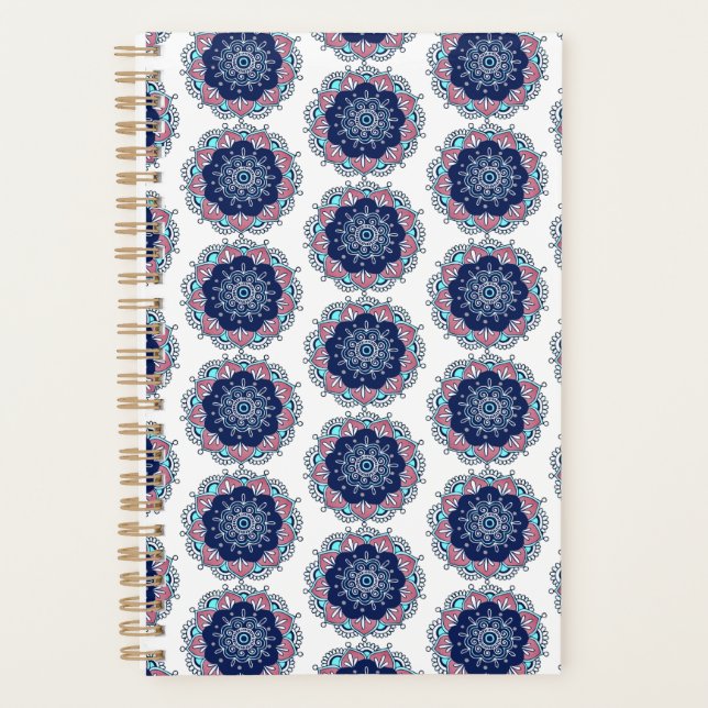 Agenda Patrón de Mandala rosa Azul Boho (Anverso)