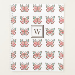 Agenda Patrón de mariposa Monograma rosa simple