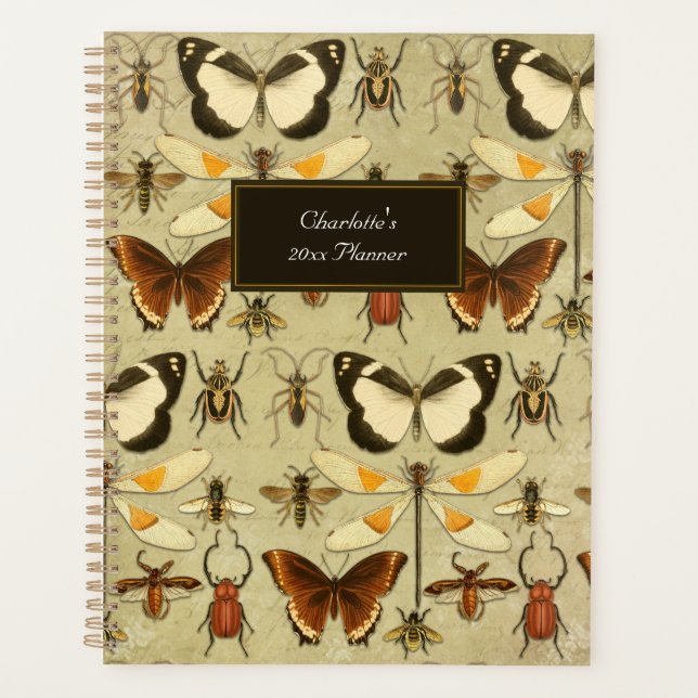 Agenda Patrón de mariposas vintage Naranja amarillo cálid (Anverso)
