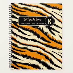 Agenda Patrón de Monograma de Rayas de Tigre Naranja Negr