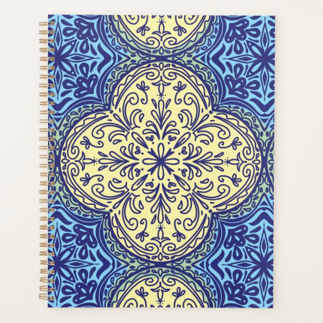 Agenda Patrón de mosaico azul y dorado (Anverso)