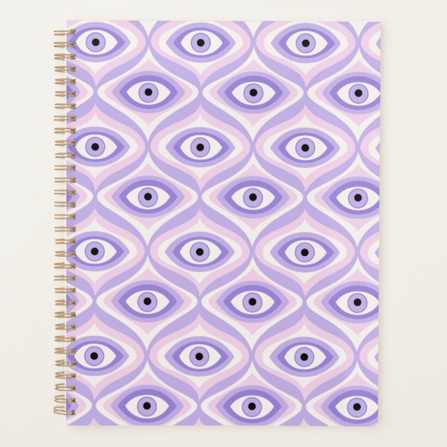 Agenda Patrón de ojos trippy raros - Púrpura pastel y ros (Anverso)