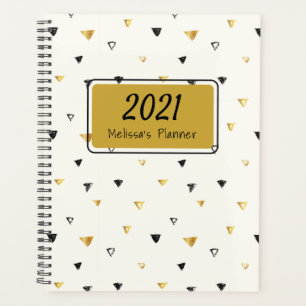 Agenda Patrón de oro y negro geométrico personalizado de