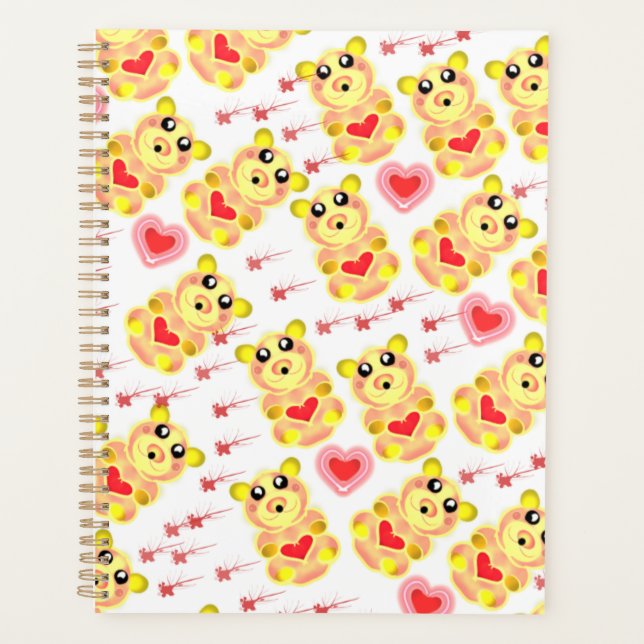 Agenda Patrón de osito corazón para guardería (Anverso)