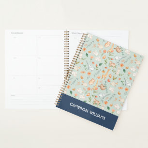 Agenda Patrón de Pastel de Animales Pequeños Verde azulad