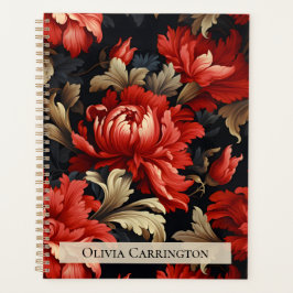 Agenda Patrón de peonía floral roja personalizado