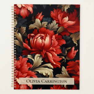Agenda Patrón de peonía floral roja personalizado