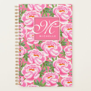 Agenda Patrón de Peonies Elegantes - Rosa Caliente, Mono
