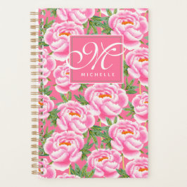 Agenda Patrón de Peonies Elegantes - Rosa Caliente, Monog