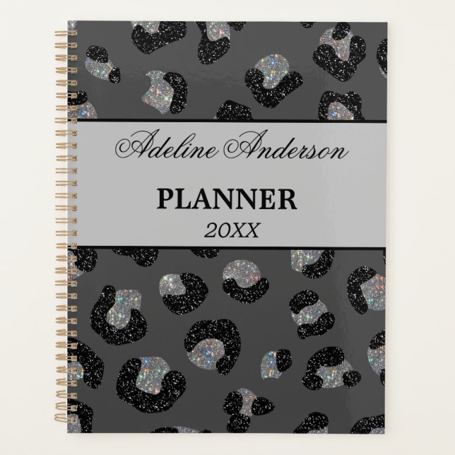Agenda Patrón de piel animal de leopardo negro y gris (Anverso)