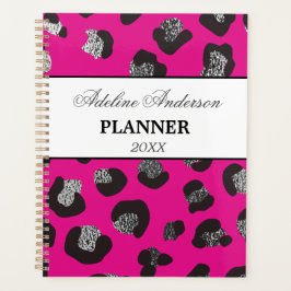 Agenda Patrón de piel animal de leopardo negro y rosa
