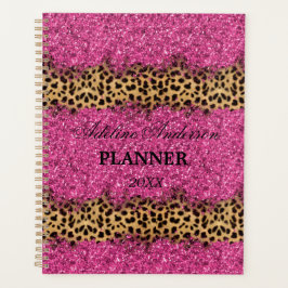 Agenda Patrón de piel animal de leopardo negro y rosa