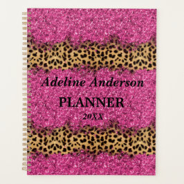Agenda Patrón de piel animal de leopardo negro y rosa