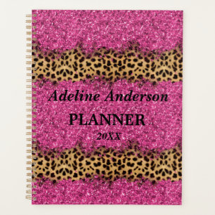 Agenda Patrón de piel animal de leopardo negro y rosa