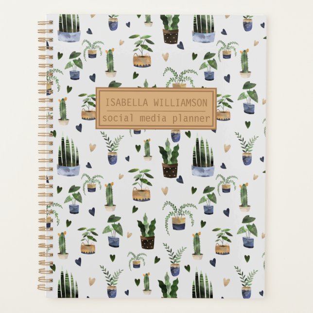 Agenda  Patrón de planta en maceta boho personalizado  (Anverso)
