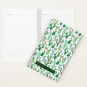 Agenda Patrón de plantas de cactus de color de agua