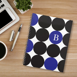 Agenda Patrón de punto azul negro negrita con monograma