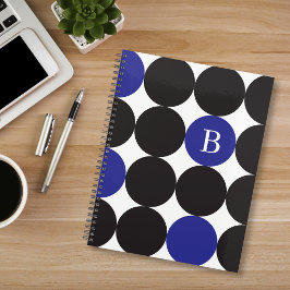 Agenda Patrón de punto azul negro negrita con monograma