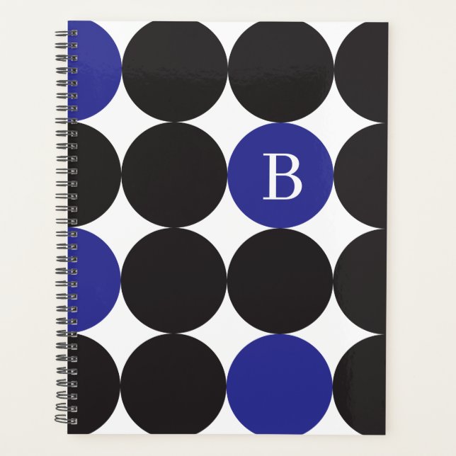 Agenda Patrón de punto azul negro negrita monogramado (Anverso)