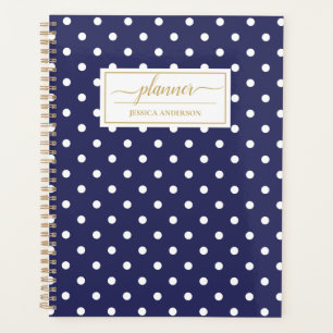 Agenda Patrón de puntos de polka blanco azul de la Marin