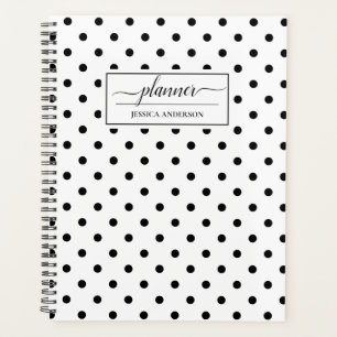 Agenda Patrón de puntos de polka blanco negro y moda