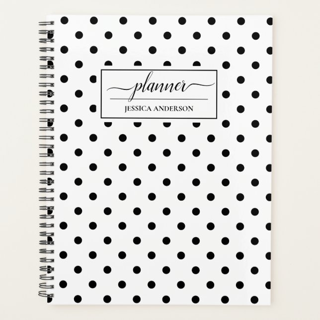 Agenda Patrón de puntos de polka blanco negro y moda (Anverso)