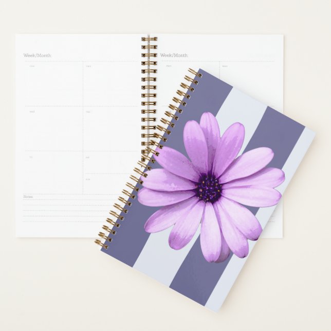 Agenda patrón de rayas con margaritas moradas (Demostración)