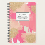Agenda Patrón de resumen de Purpurina rosa y dorado moder<br><div class="desc">Planner personalizado femenino y de moda con un patrón de pincel rosa con acentos purpurinas dorados. Personalice agregando su nombre o frase corta. Este planificador abstracto moderno será perfecto como regalo personalizado. Los elementos coincidentes están disponibles.</div>