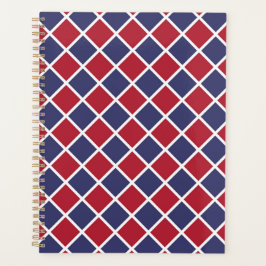 Agenda Patrón de rombo de arlequín de cuadros rojo azul b