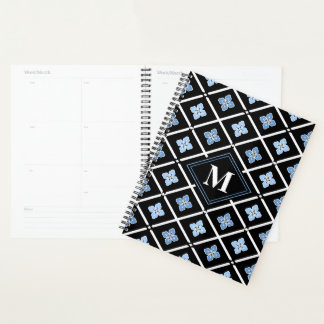 Agenda Patrón de sakura azul monograma oriental
