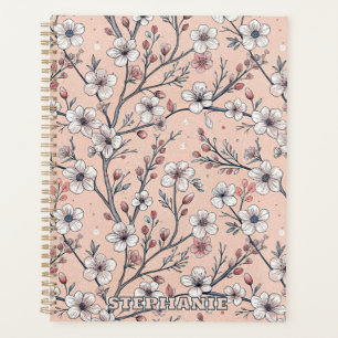 Agenda Patrón de Sakura con flores de cerezo rosa sobre r