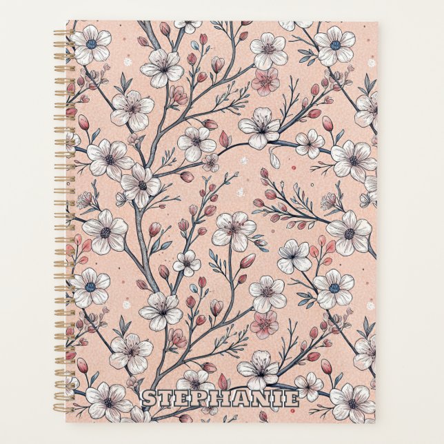 Agenda Patrón de Sakura con flores de cerezo rosa sobre r (Anverso)