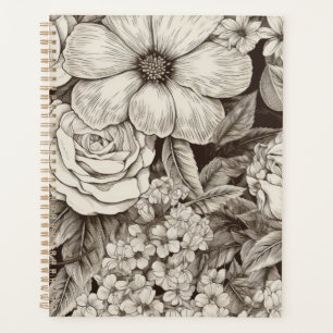 Agenda Patrón de Sepia Floral Vintage (1)