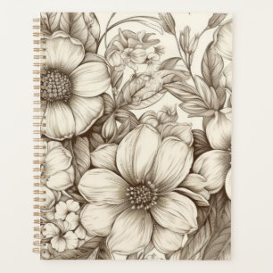 Agenda Patrón de Sepia Floral Vintage (13)